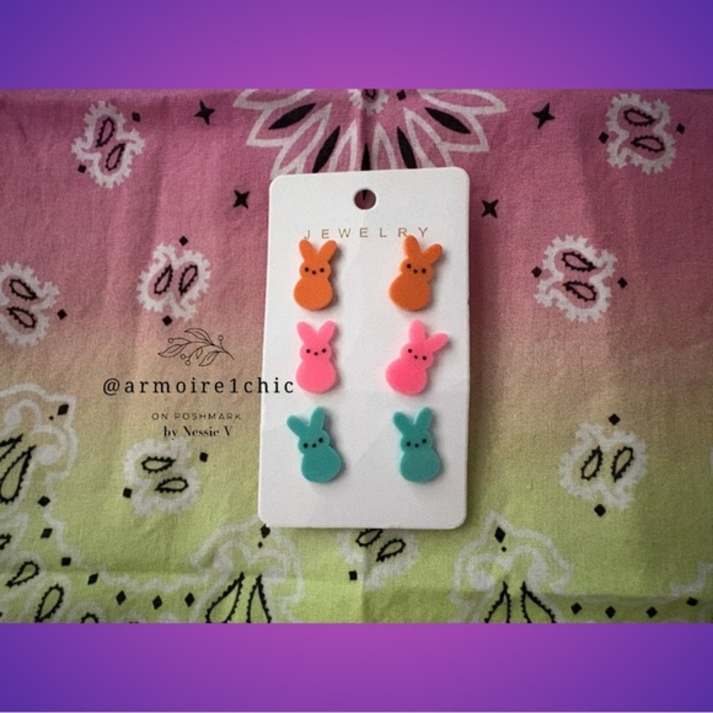 EASTER PEEPS EARRINGS | Colorful Marshmallow Bunny 3 Pairs Set